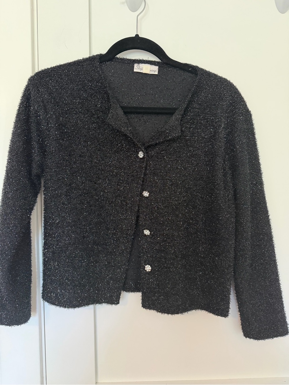 Stop staring at me. Sparkle Button-Up Cardigan Sweater - Black